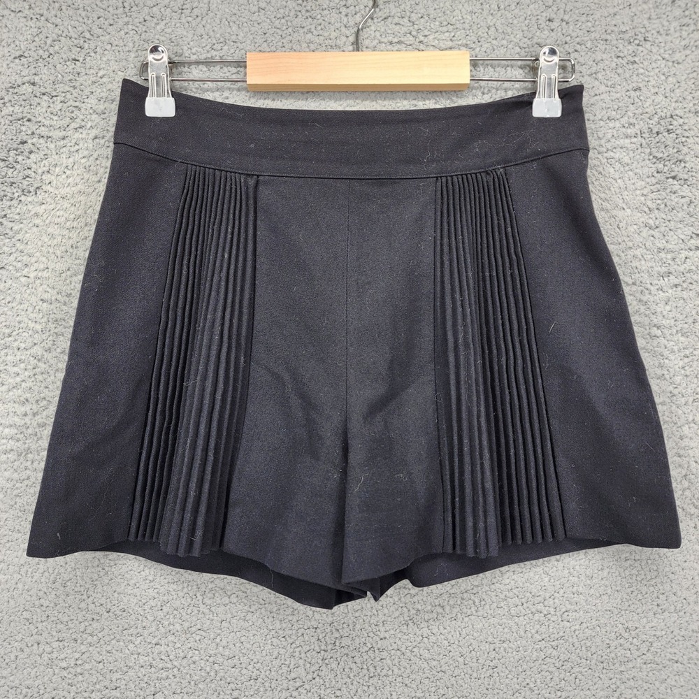 Maje Black Pariso Pleated High Waisted Wool Blend Shorts Size 40 FR 8 US